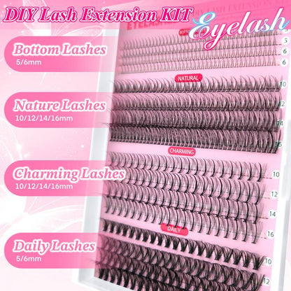 Surprise! Cluster Lash Extension Gift Set | Includes 30D 40D 60D 80D Natural Styles + 100D Extra Volume | Soft & Lightweight | Comes with Glue, Tweezers & Brush | Easy DIY at Home | Create Salon-Quality Look | Long-Lasting Glamorous Effect