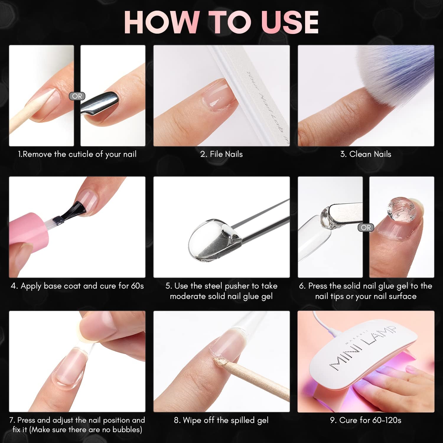 Nail Tips and Glue Kit: 15ML Solid Gel with 500PCS Almond Medium Soft Tips, Full Cover Pre-Buffed Nails, Portable Mini Lamp, and Base Coat for DIY Manicure Art