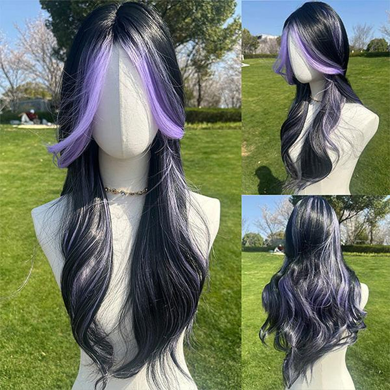 Smilco/24-Inch Brown Orange Highlight Wavy Middle Part Hair for Women/Synthetic Full Machine Wigs/Wigs for Christmas/Sm5029