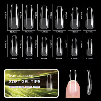 440/550Pcs False Nail Soft Gel Tips Semi-Matte Capsules Almond Coffin French Full Cover Artificial Fake Nails Extension Supplies