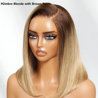 Unice Glueless Piano Highlights Brown Straight Bob Wig with Dark Roots Pre Cut 7X5/13X4 HD Lace Front Human Hair Wigs with Invisible Knots Ready and Go Short Bob Wig for Women Beginners Friendly
