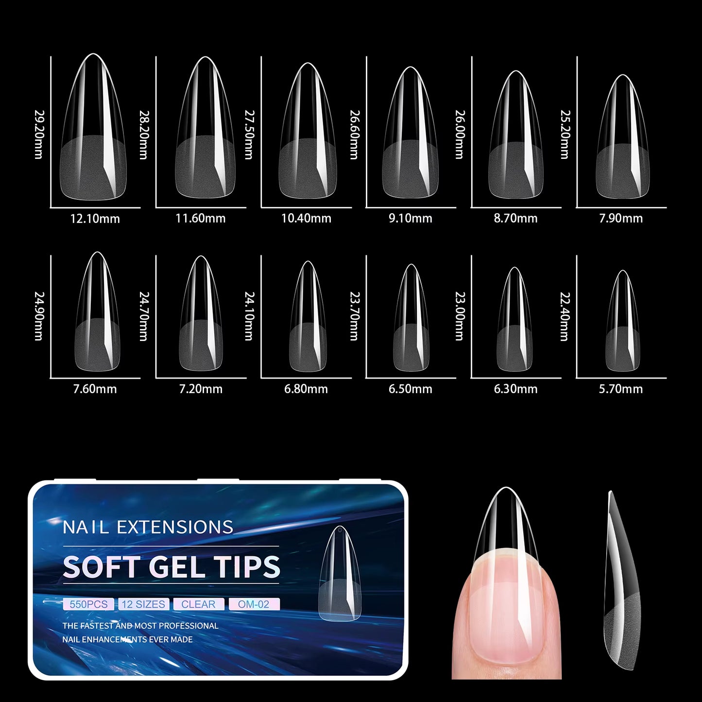 440/550Pcs False Nail Soft Gel Tips Semi-Matte Capsules Almond Coffin French Full Cover Artificial Fake Nails Extension Supplies