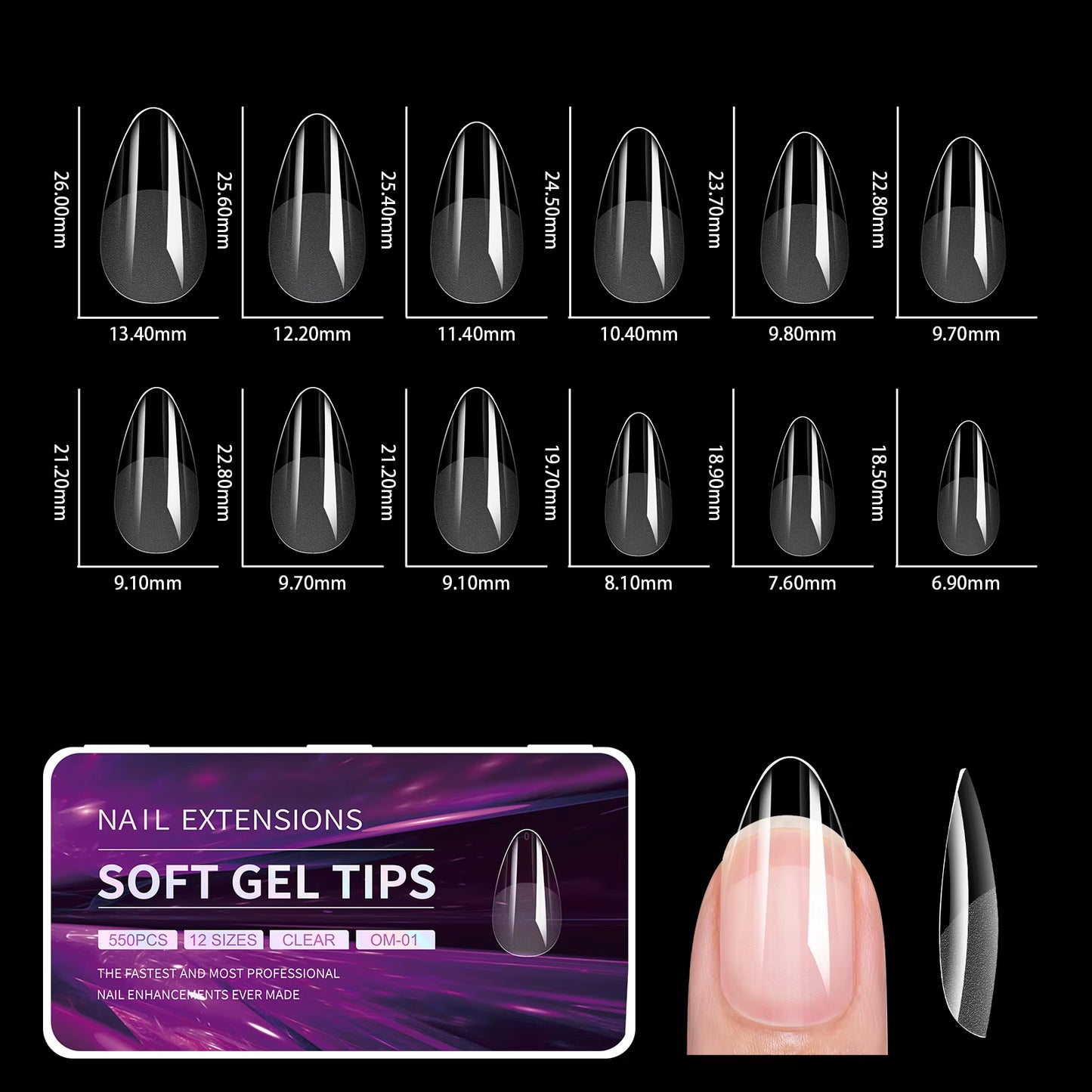 440/550Pcs False Nail Soft Gel Tips Semi-Matte Capsules Almond Coffin French Full Cover Artificial Fake Nails Extension Supplies