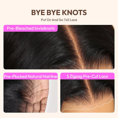 Unice Glueless Piano Highlights Brown Straight Bob Wig with Dark Roots Pre Cut 7X5/13X4 HD Lace Front Human Hair Wigs with Invisible Knots Ready and Go Short Bob Wig for Women Beginners Friendly