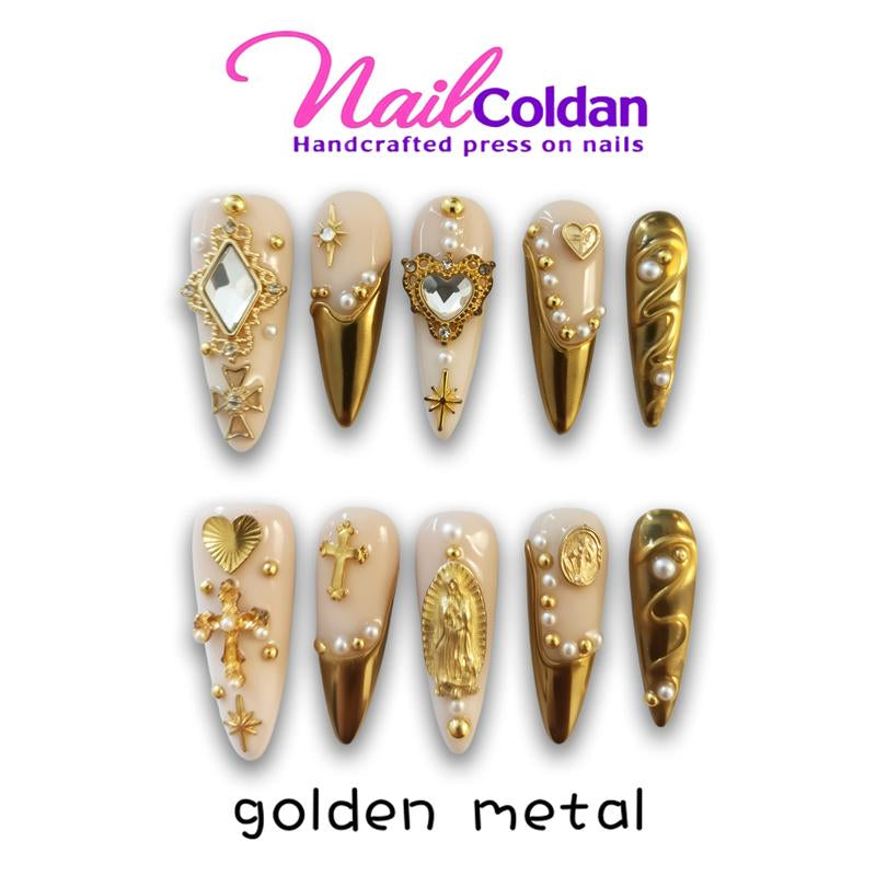 Nailcoldan Handmade Christmas Day Nails 100% Handcrafted 3D Press-On Reusable Salon-Quality 2025 New 10PCS Glitter Base French Tip Eco-Friendly Gel Extension Argentine
