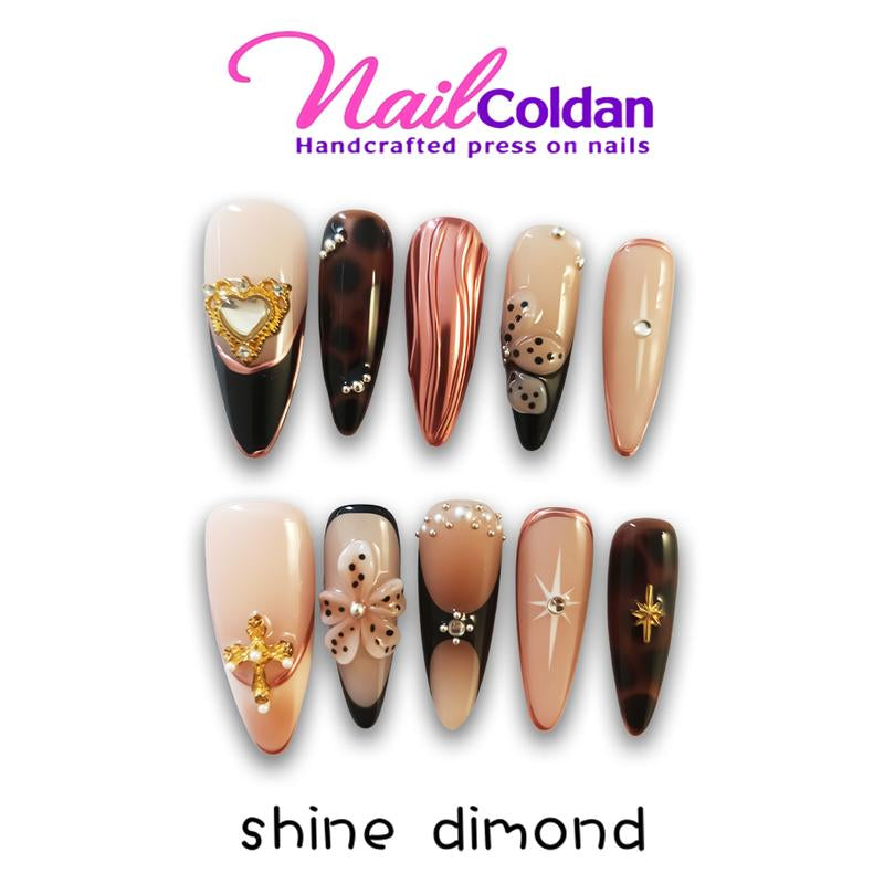 Nailcoldan Handmade Christmas Day Nails 100% Handcrafted 3D Press-On Reusable Salon-Quality 2025 New 10PCS Glitter Base French Tip Eco-Friendly Gel Extension Argentine