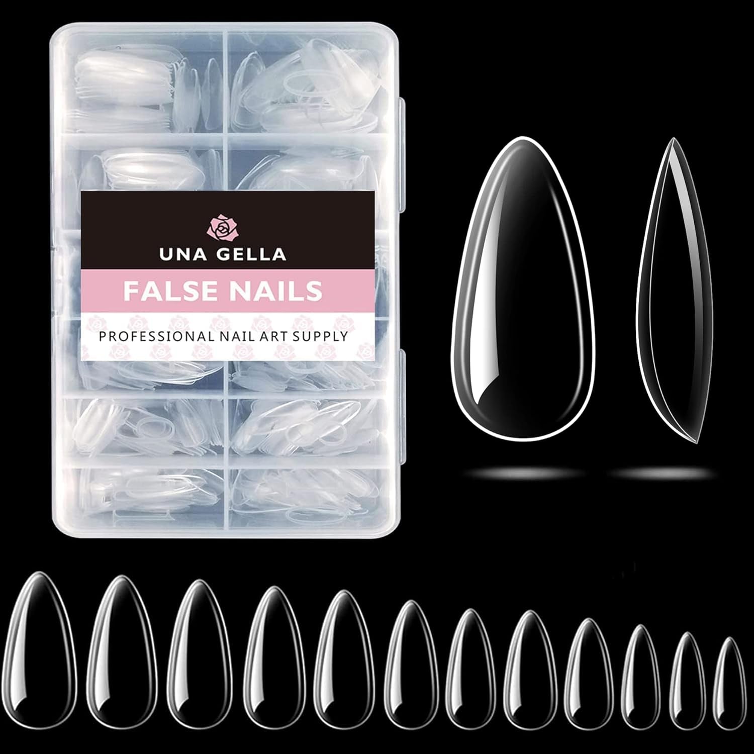 Almond Fake Gel Nail Tips, 216Pcs Medium Almond Pre Shaped Nails Tips for Long-Lasting Acrylic Nails, Perfect for DIY at Home French Style Nail Salon 12 Sizes