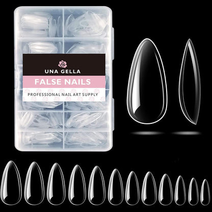 Almond Fake Gel Nail Tips, 216Pcs Medium Almond Pre Shaped Nails Tips for Long-Lasting Acrylic Nails, Perfect for DIY at Home French Style Nail Salon 12 Sizes