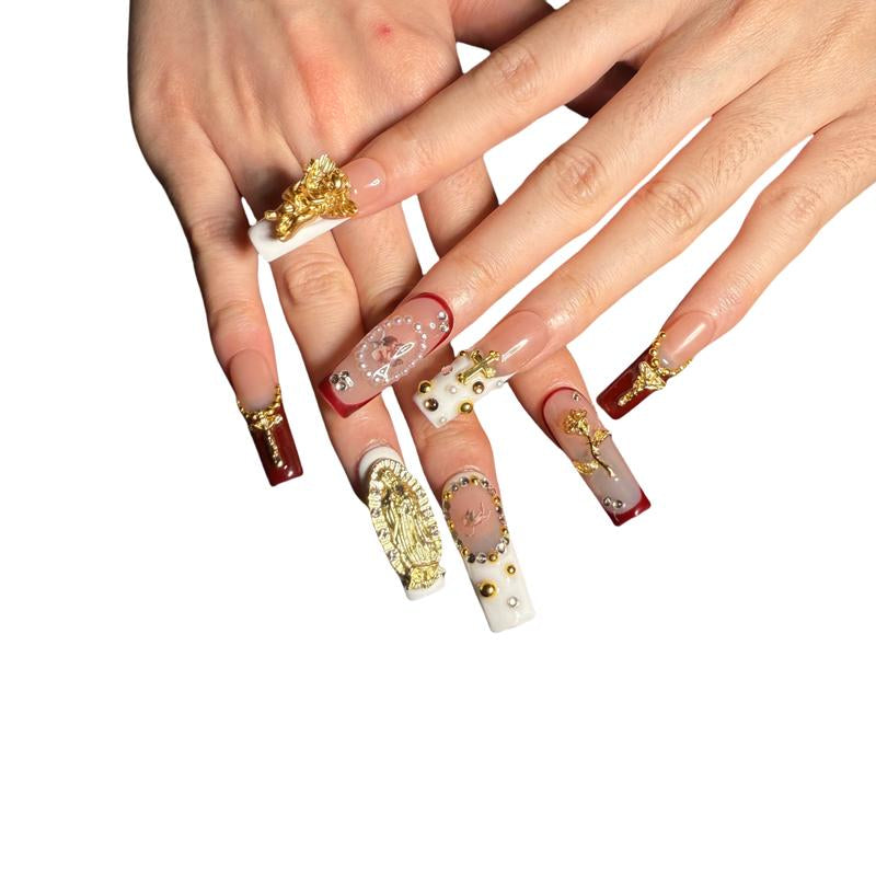 Nailcoldan Handmade Christmas Day Nails 100% Handcrafted 3D Press-On Reusable Salon-Quality 2025 New 10PCS Glitter Base French Tip Eco-Friendly Gel Extension Argentine