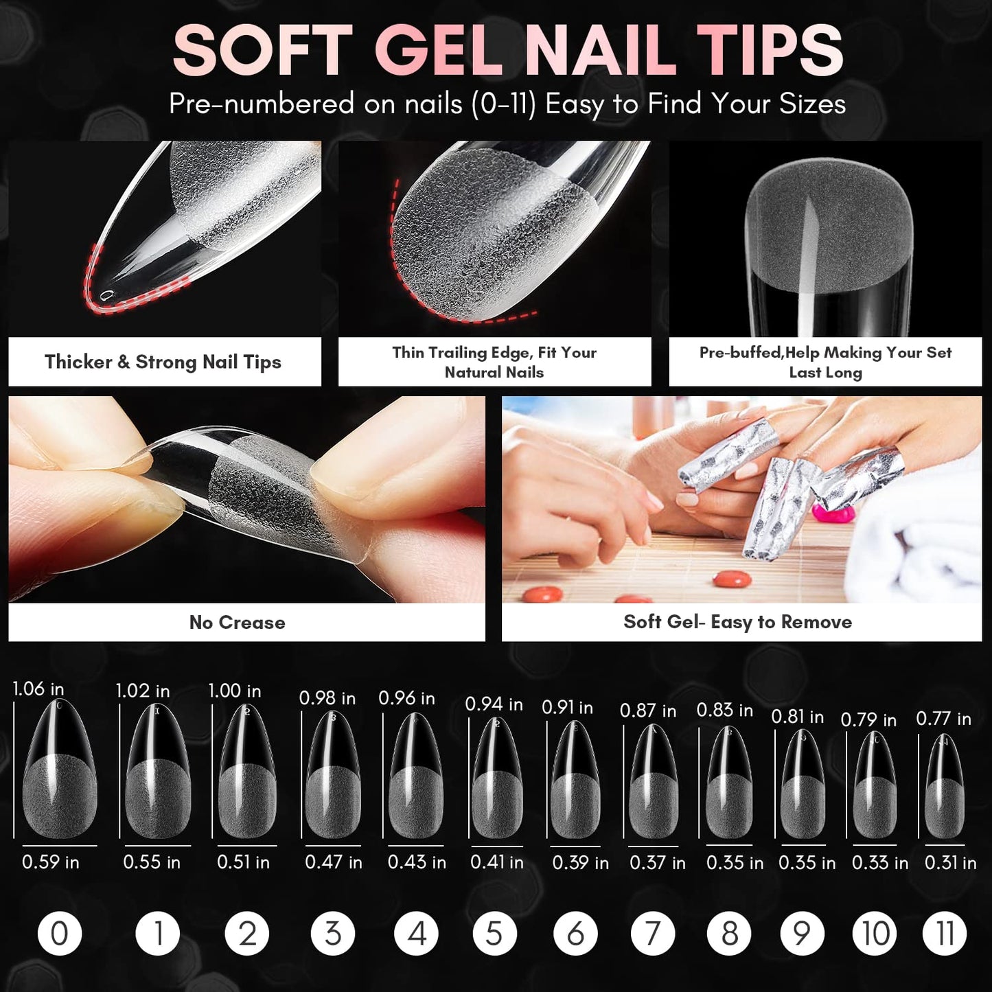 Nail Tips and Glue Kit: 15ML Solid Gel with 500PCS Almond Medium Soft Tips, Full Cover Pre-Buffed Nails, Portable Mini Lamp, and Base Coat for DIY Manicure Art