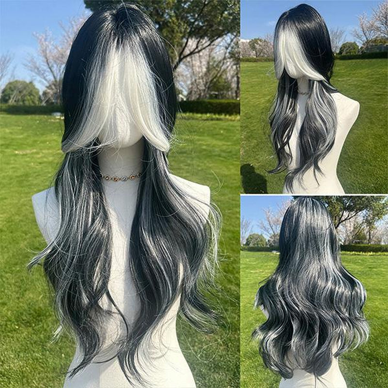 Smilco/24-Inch Brown Orange Highlight Wavy Middle Part Hair for Women/Synthetic Full Machine Wigs/Wigs for Christmas/Sm5029