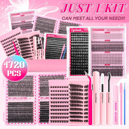 Surprise! Cluster Lash Extension Gift Set | Includes 30D 40D 60D 80D Natural Styles + 100D Extra Volume | Soft & Lightweight | Comes with Glue, Tweezers & Brush | Easy DIY at Home | Create Salon-Quality Look | Long-Lasting Glamorous Effect