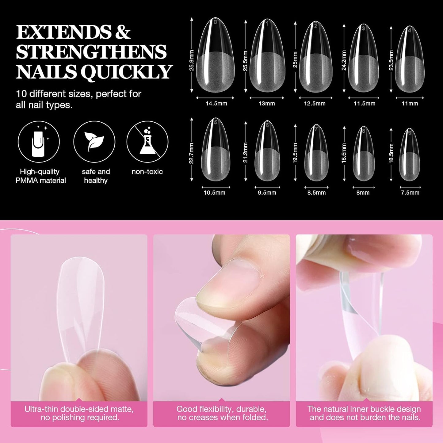 Gel X Nail Kit Stater Set - Medium Almond Soft Nail Tips with 30G Solid Glue Gel Nail Glue Gel with Portable Nail Lamp Gel Tips Nail Extension Gel X Kit Home DIY Salon