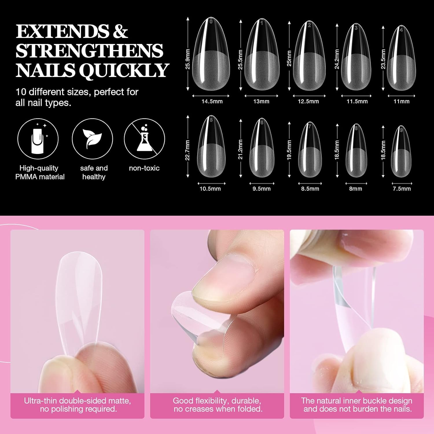 Gel X Nail Kit Stater Set - Medium Almond Soft Nail Tips with 30G Solid Glue Gel Nail Glue Gel with Portable Nail Lamp Gel Tips Nail Extension Gel X Kit Home DIY Salon