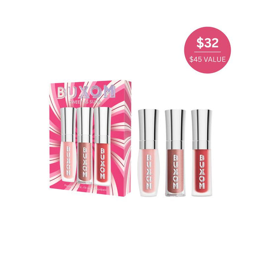 BUXOM Sweet as Suga Mini Lip Plumping Trio - Limited Edition Gloss Set - Hydrate & Smooth with Hyaluronic Acid & Jojoba Oil - Lipgloss, Lip Polish, Lip Cream Bundle