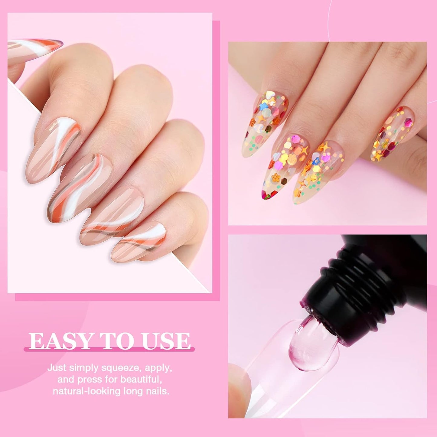 Gel X Nail Kit Stater Set - Medium Almond Soft Nail Tips with 30G Solid Glue Gel Nail Glue Gel with Portable Nail Lamp Gel Tips Nail Extension Gel X Kit Home DIY Salon