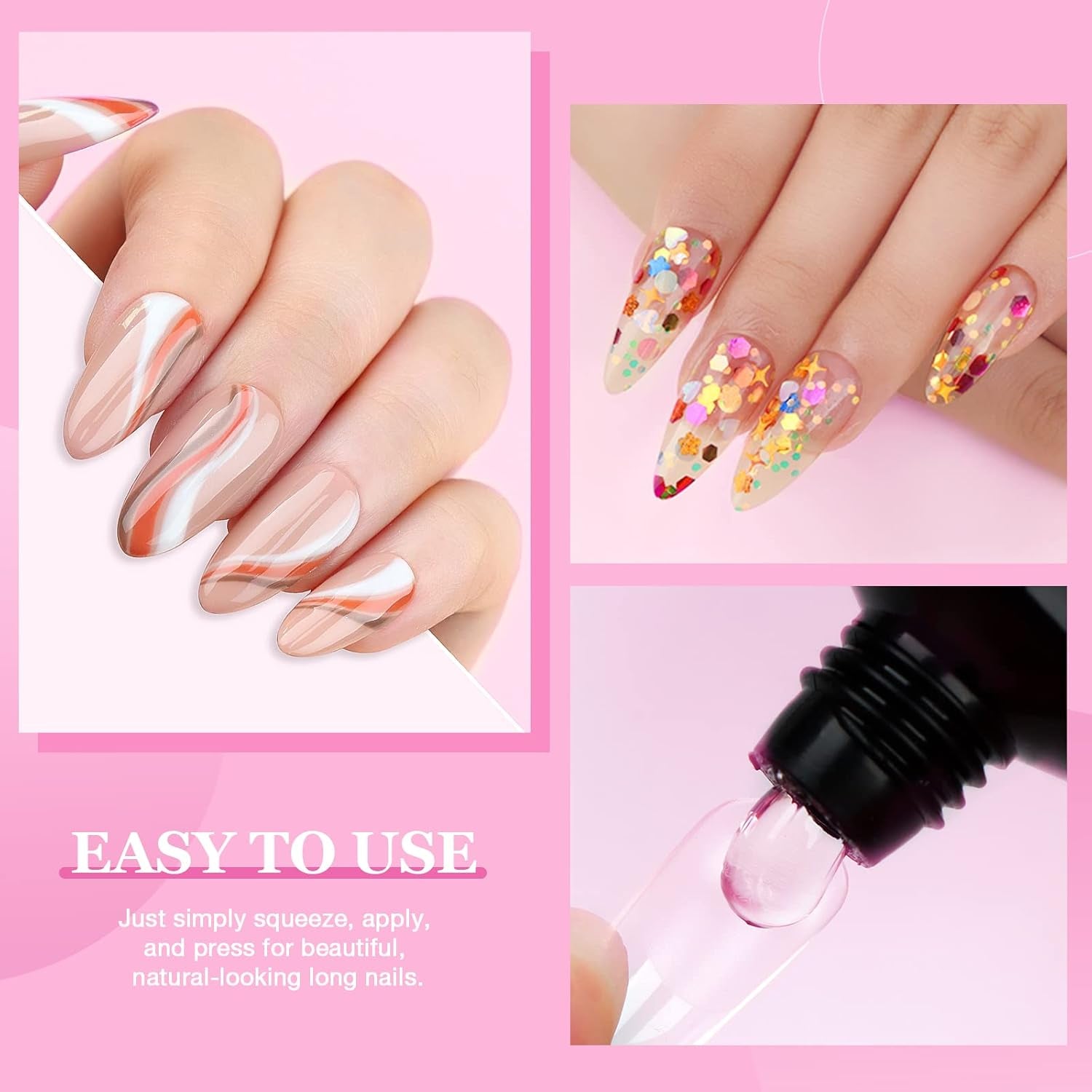 Gel X Nail Kit Stater Set - Medium Almond Soft Nail Tips with 30G Solid Glue Gel Nail Glue Gel with Portable Nail Lamp Gel Tips Nail Extension Gel X Kit Home DIY Salon