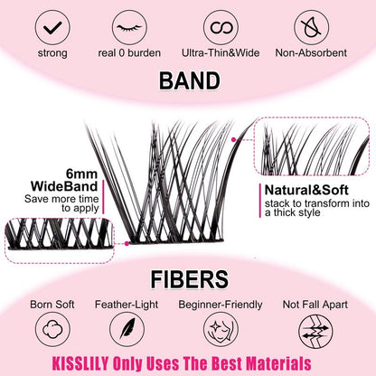 Kisslily Aura Ultra Thin Band Widespan Natural DIY Eyelash Extension Kit Long Lasting and Waterproof Lash Clusters Kit with Glue Bond and Seal,Makeup for Girl Cosmetic Tiktokshopblackfriday