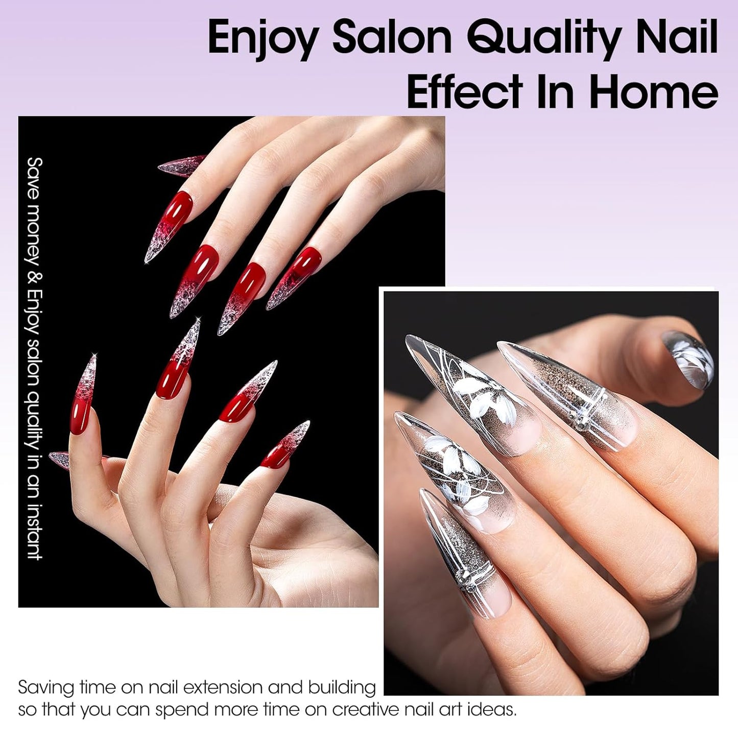 Long Almond Tipex Nail Tips, 320Pcs Instant Apex Nail Tips, 16 Sizes Pre-Builder Gel Tips Long Stiletto Almond Strong Full Cover False Nail Tips Gel Extension Tips for Flat Nails