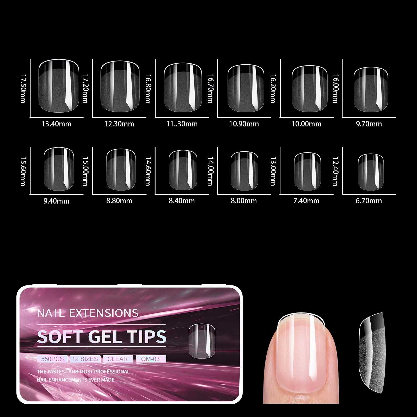 440/550Pcs False Nail Soft Gel Tips Semi-Matte Capsules Almond Coffin French Full Cover Artificial Fake Nails Extension Supplies