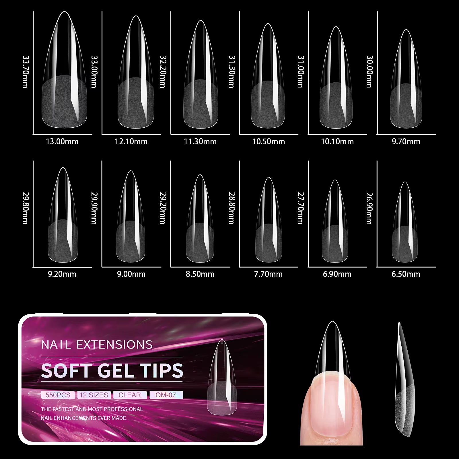 440/550Pcs False Nail Soft Gel Tips Semi-Matte Capsules Almond Coffin French Full Cover Artificial Fake Nails Extension Supplies