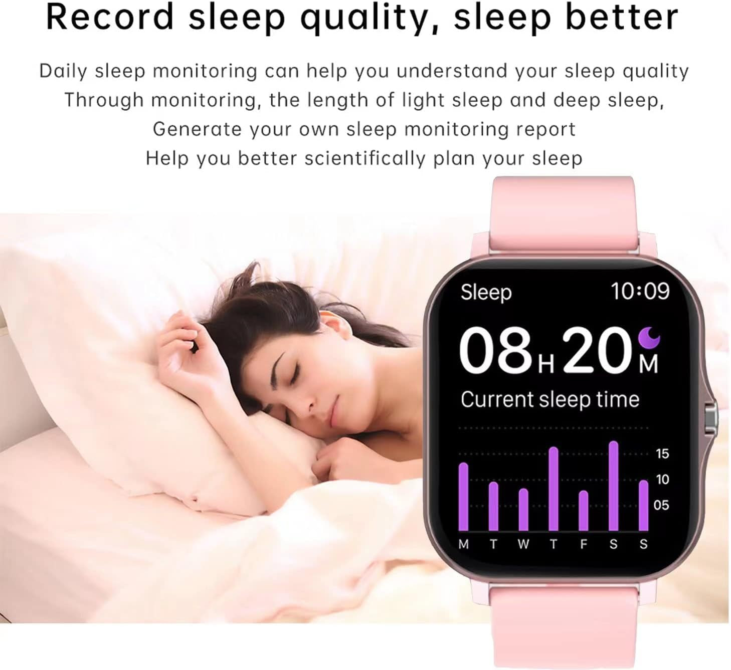 Smart Fitness Tracker Watch for Android/iOS - IP68 Waterproof, Heart Rate and Blood Oxygen Monitoring, Sleep Tracking, 8 Sports Modes, Breathing Exercises, Weather Updates - 1.69-Inch Display for Men and Women (Rose Gold)