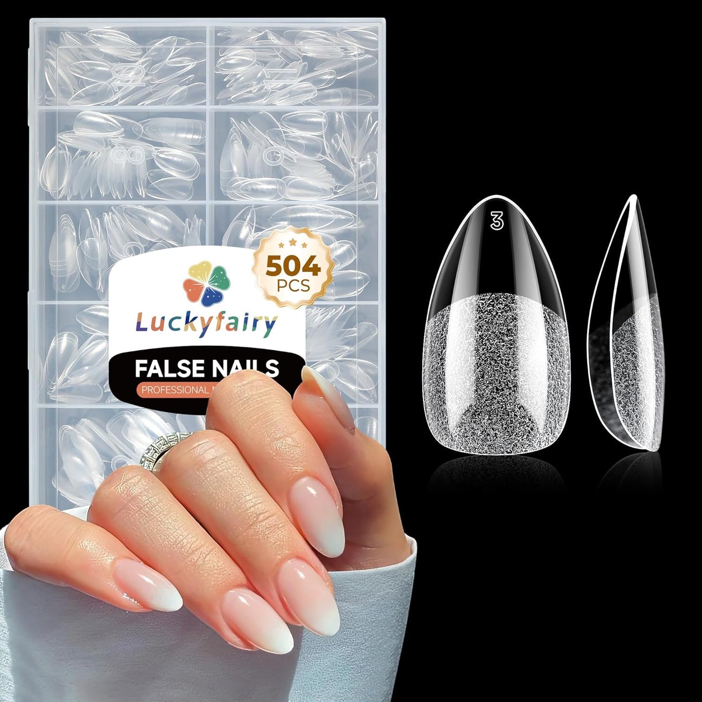Short Almond Nail Tips: 504Pcs Soft Gel Nail Tips Pre Etched Short Fake Nails, Half Matte Full Cover Clear Press on Nails for Nail Extension DIY Home, 12 Sizes Acrylic Gelly Tips