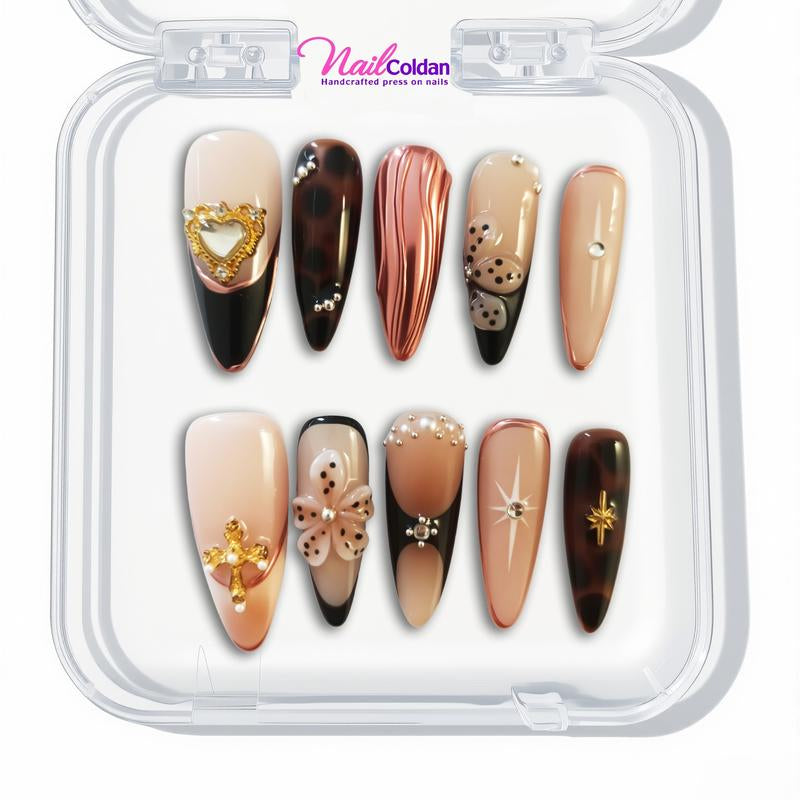 Nailcoldan Handmade Christmas Day Nails 100% Handcrafted 3D Press-On Reusable Salon-Quality 2025 New 10PCS Glitter Base French Tip Eco-Friendly Gel Extension Argentine