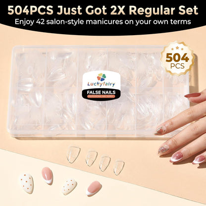 Short Almond Nail Tips: 504Pcs Soft Gel Nail Tips Pre Etched Short Fake Nails, Half Matte Full Cover Clear Press on Nails for Nail Extension DIY Home, 12 Sizes Acrylic Gelly Tips