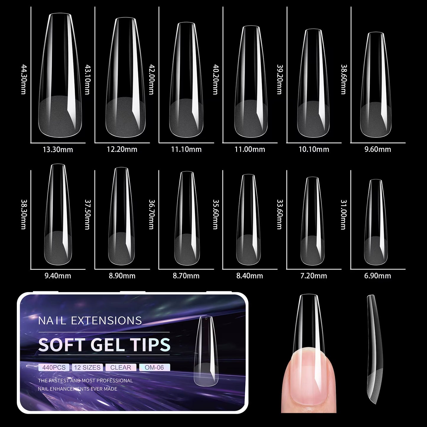 440/550Pcs False Nail Soft Gel Tips Semi-Matte Capsules Almond Coffin French Full Cover Artificial Fake Nails Extension Supplies