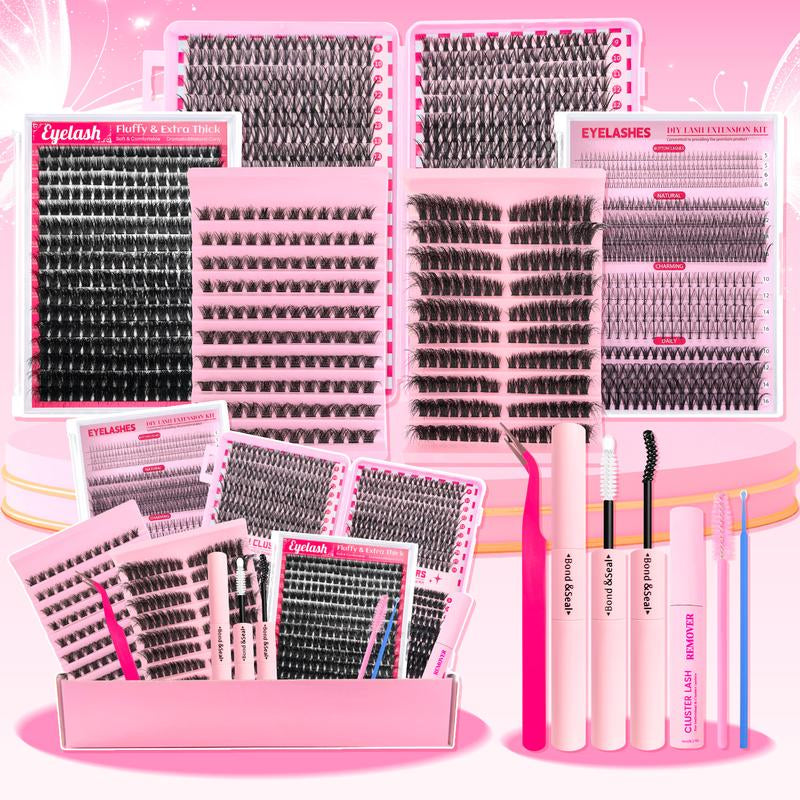 Surprise! Cluster Lash Extension Gift Set | Includes 30D 40D 60D 80D Natural Styles + 100D Extra Volume | Soft & Lightweight | Comes with Glue, Tweezers & Brush | Easy DIY at Home | Create Salon-Quality Look | Long-Lasting Glamorous Effect