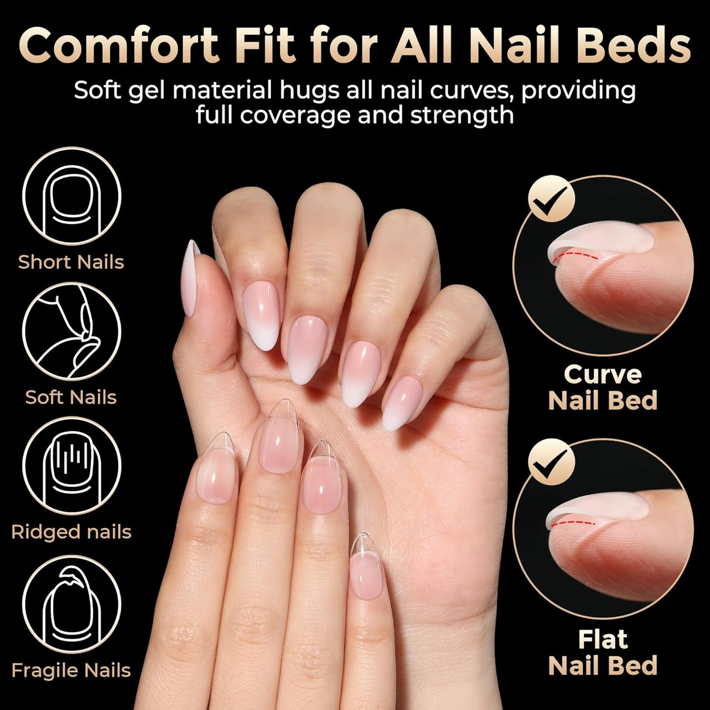 Short Almond Nail Tips: 504Pcs Soft Gel Nail Tips Pre Etched Short Fake Nails, Half Matte Full Cover Clear Press on Nails for Nail Extension DIY Home, 12 Sizes Acrylic Gelly Tips