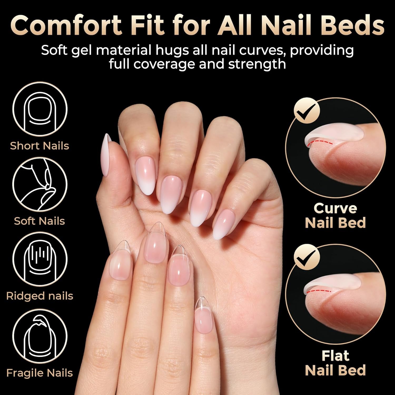 Short Almond Nail Tips: 504Pcs Soft Gel Nail Tips Pre Etched Short Fake Nails, Half Matte Full Cover Clear Press on Nails for Nail Extension DIY Home, 12 Sizes Acrylic Gelly Tips
