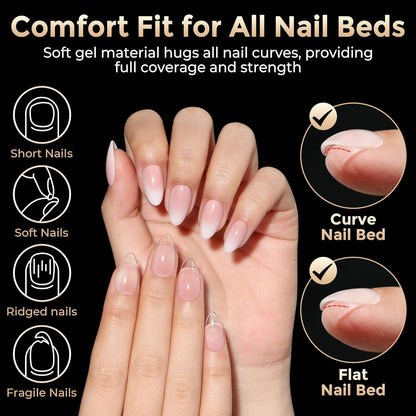 Short Almond Nail Tips: 504Pcs Soft Gel Nail Tips Pre Etched Short Fake Nails, Half Matte Full Cover Clear Press on Nails for Nail Extension DIY Home, 12 Sizes Acrylic Gelly Tips