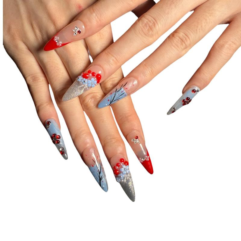 Nailcoldan Handmade Christmas Day Nails 100% Handcrafted 3D Press-On Reusable Salon-Quality 2025 New 10PCS Glitter Base French Tip Eco-Friendly Gel Extension Argentine