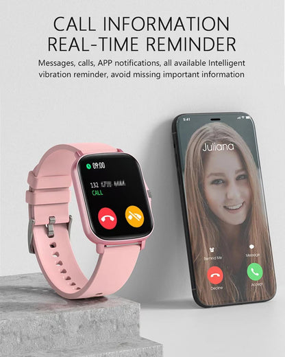 Smart Fitness Tracker Watch for Android/iOS - IP68 Waterproof, Heart Rate and Blood Oxygen Monitoring, Sleep Tracking, 8 Sports Modes, Breathing Exercises, Weather Updates - 1.69-Inch Display for Men and Women (Rose Gold)