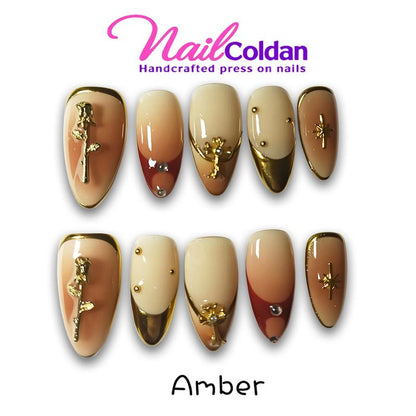 Nailcoldan Handmade Christmas Day Nails 100% Handcrafted 3D Press-On Reusable Salon-Quality 2025 New 10PCS Glitter Base French Tip Eco-Friendly Gel Extension Argentine