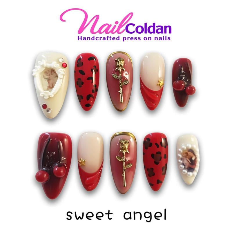 Nailcoldan Handmade Christmas Day Nails 100% Handcrafted 3D Press-On Reusable Salon-Quality 2025 New 10PCS Glitter Base French Tip Eco-Friendly Gel Extension Argentine