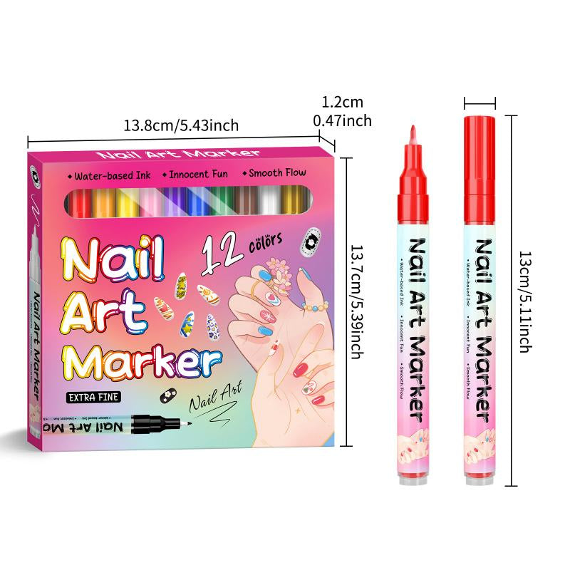 12 Color Nail Art Pens, 0.5 MM Nail Polish Pens Set Drawing Painting Point Liner Acrylic Painted Pen Kit, Waterproof and Quick-Drying Nail for DIY Nails Art Design Manicure Tools