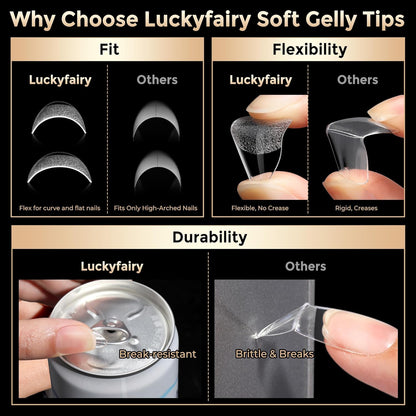 Short Almond Nail Tips: 504Pcs Soft Gel Nail Tips Pre Etched Short Fake Nails, Half Matte Full Cover Clear Press on Nails for Nail Extension DIY Home, 12 Sizes Acrylic Gelly Tips