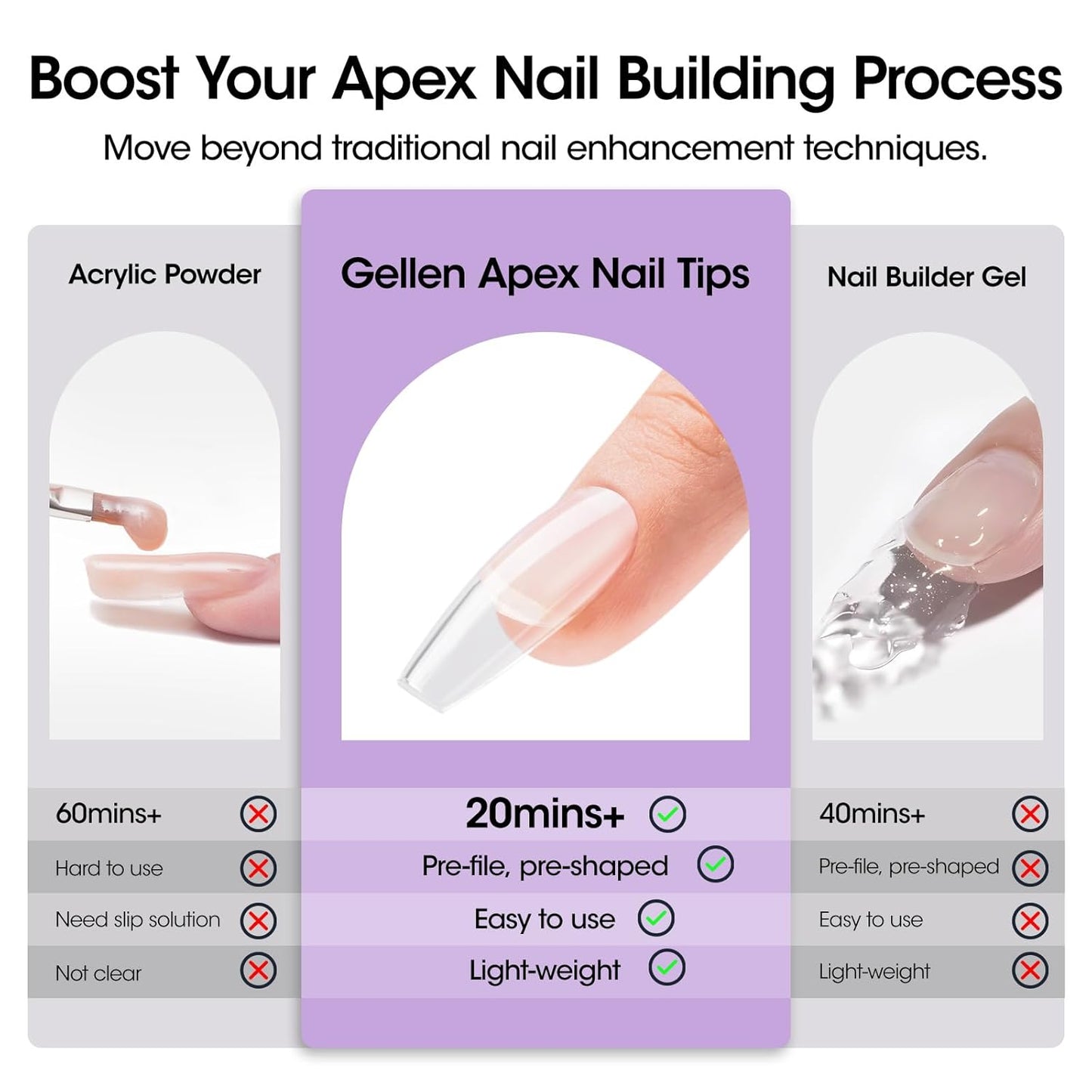 Long Almond Tipex Nail Tips, 320Pcs Instant Apex Nail Tips, 16 Sizes Pre-Builder Gel Tips Long Stiletto Almond Strong Full Cover False Nail Tips Gel Extension Tips for Flat Nails