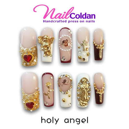 Nailcoldan Handmade Christmas Day Nails 100% Handcrafted 3D Press-On Reusable Salon-Quality 2025 New 10PCS Glitter Base French Tip Eco-Friendly Gel Extension Argentine