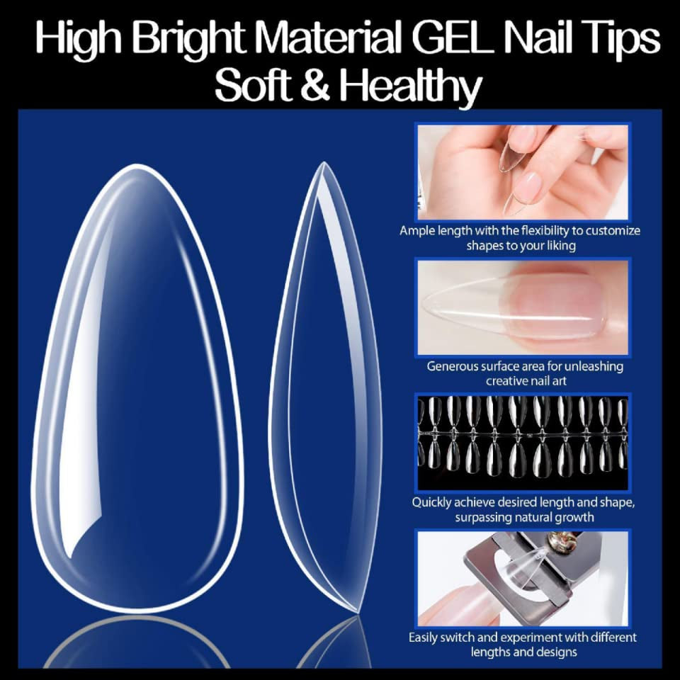 Almond Fake Gel Nail Tips, 216Pcs Medium Almond Pre Shaped Nails Tips for Long-Lasting Acrylic Nails, Perfect for DIY at Home French Style Nail Salon 12 Sizes