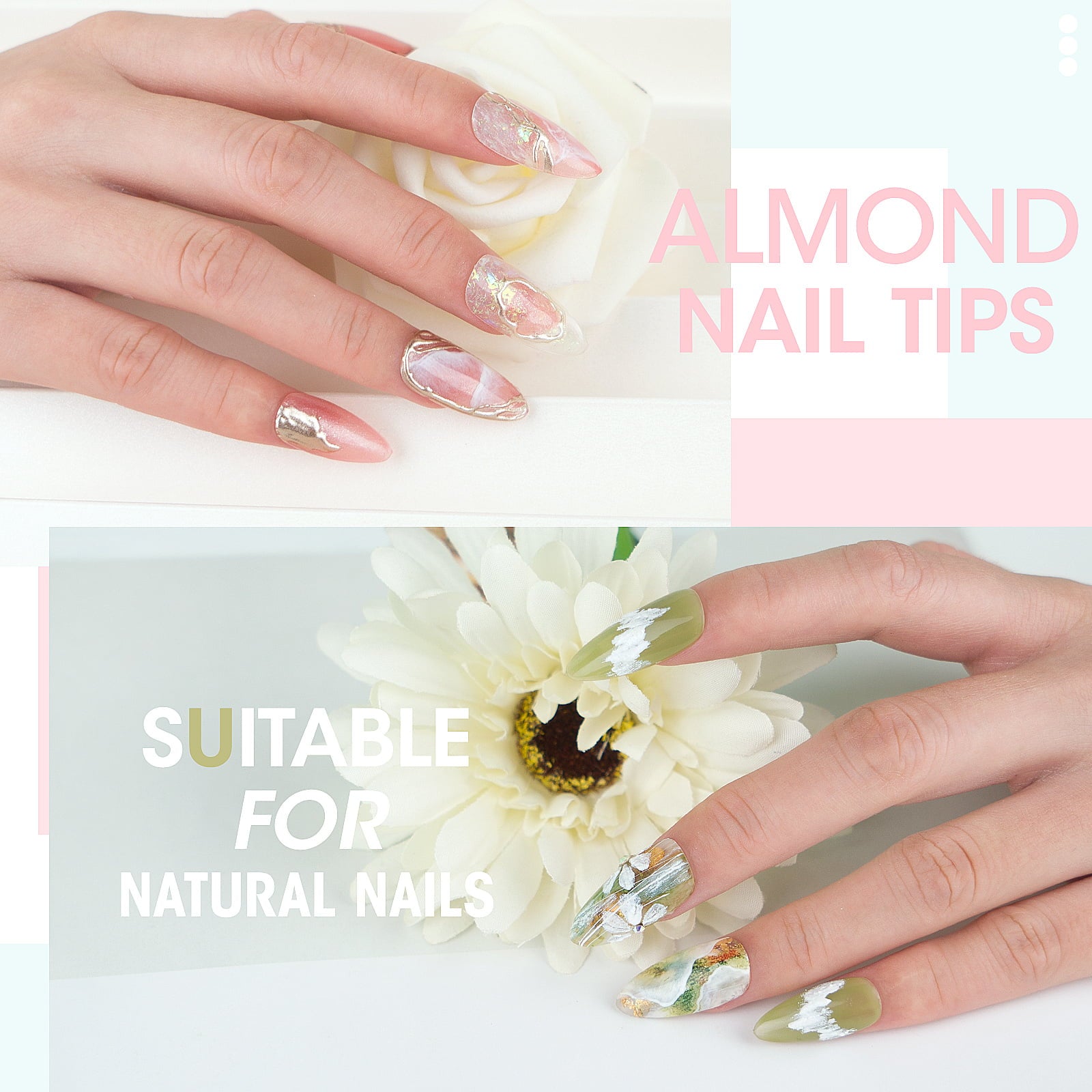 Almond Fake Nail Tips for Press on Nails, 504Pcs Soft Gel Tips for Nail Extensions Full Cover Pre-Shaped 12 Sizes Clear False Nails for Nail Art