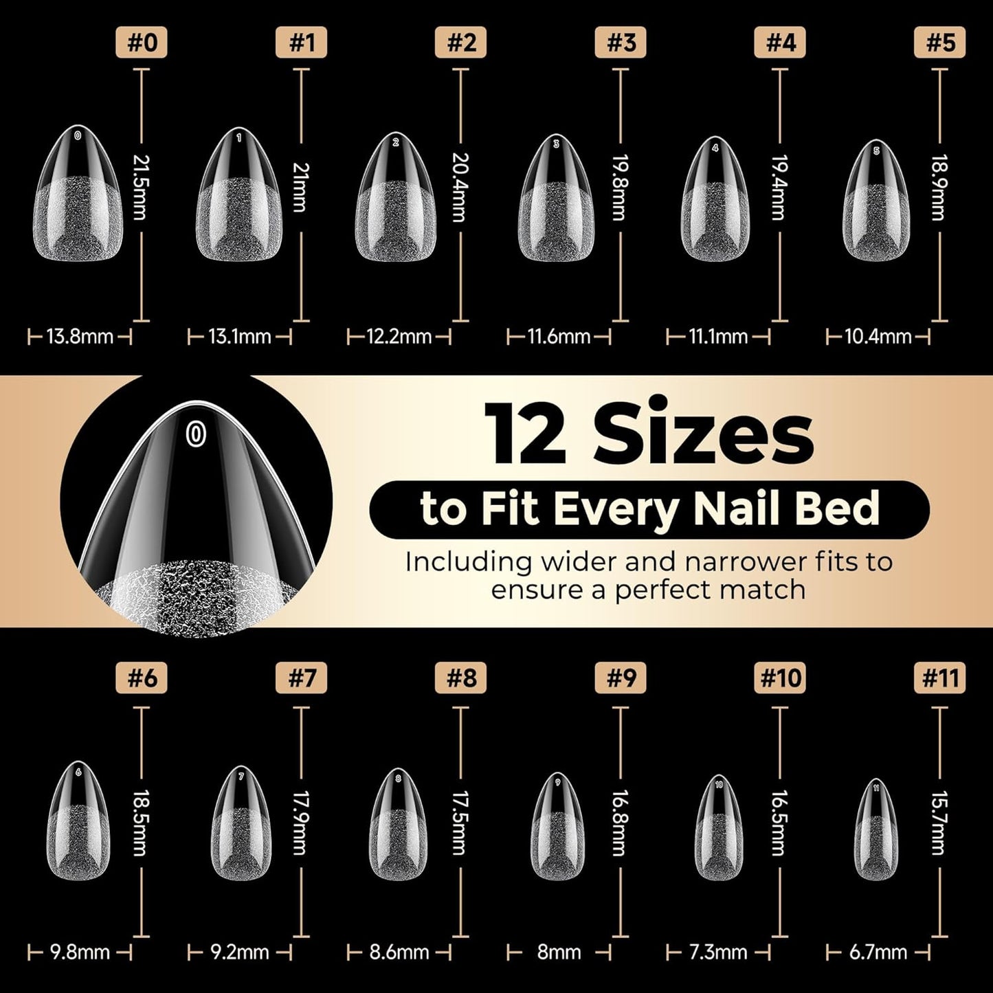 Short Almond Nail Tips: 504Pcs Soft Gel Nail Tips Pre Etched Short Fake Nails, Half Matte Full Cover Clear Press on Nails for Nail Extension DIY Home, 12 Sizes Acrylic Gelly Tips