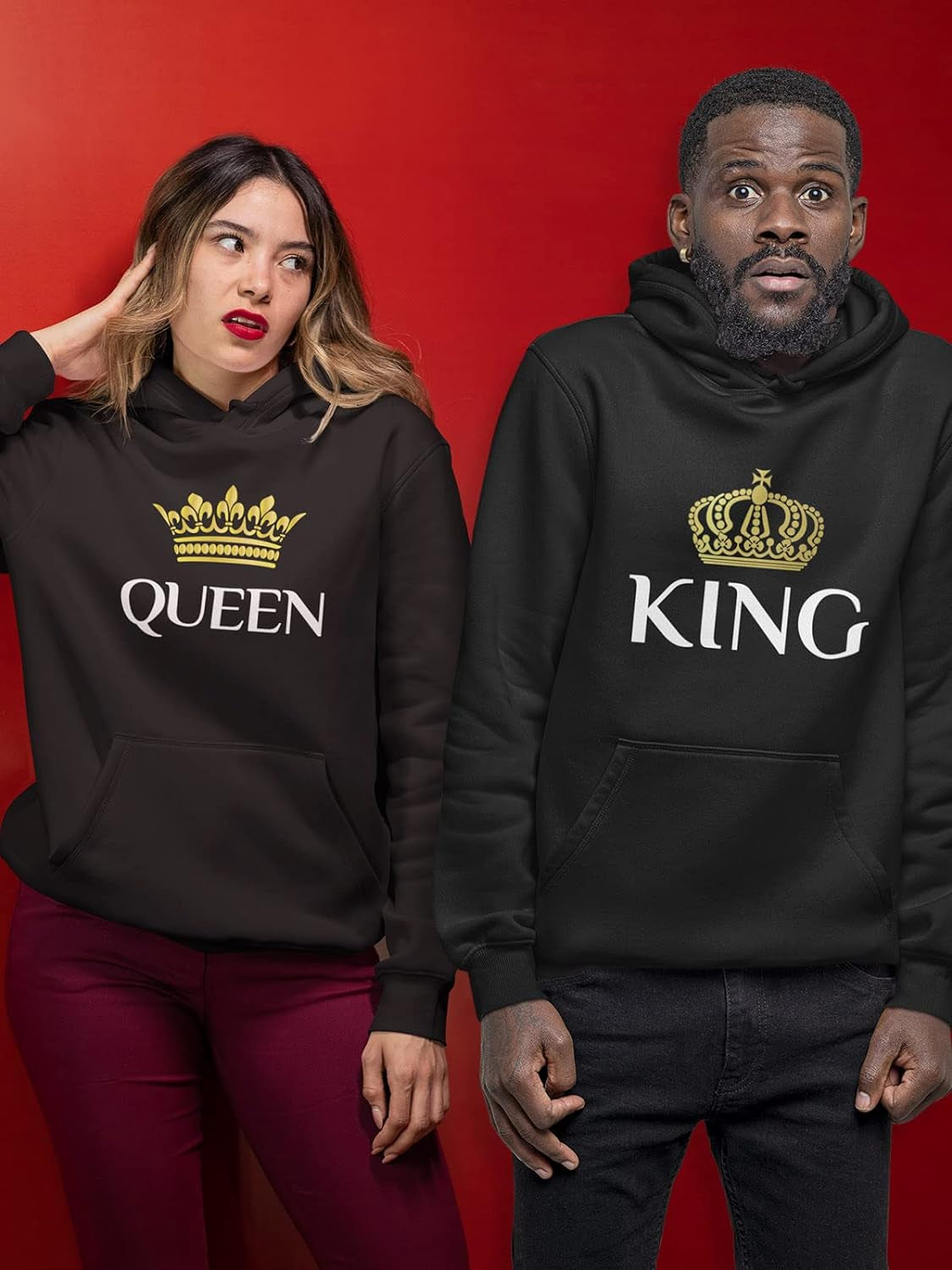 King & Queen Matching Couple Hoodie Set Valentine'S Day Gift His & Hers Women Hoodie Women Small/Men Medium,Black