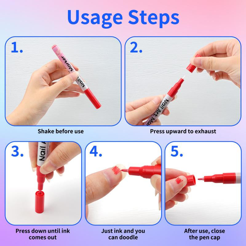 12 Color Nail Art Pens, 0.5 MM Nail Polish Pens Set Drawing Painting Point Liner Acrylic Painted Pen Kit, Waterproof and Quick-Drying Nail for DIY Nails Art Design Manicure Tools