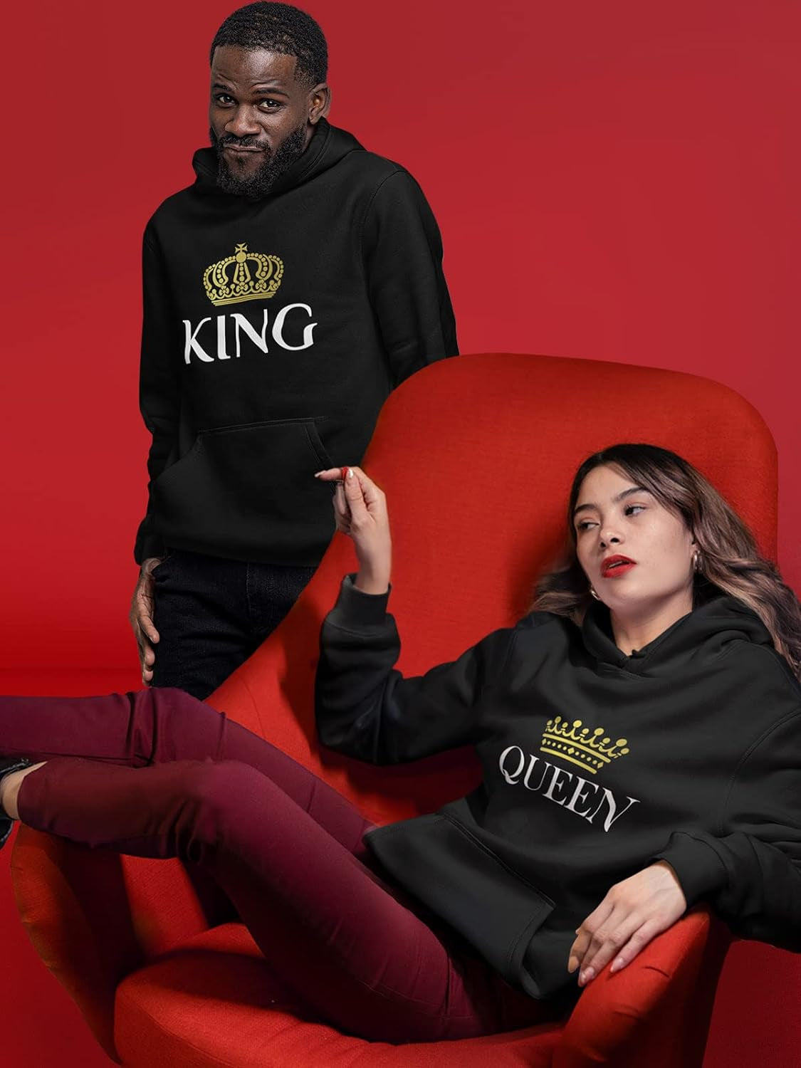 King & Queen Matching Couple Hoodie Set Valentine'S Day Gift His & Hers Women Hoodie Women Small/Men Medium,Black