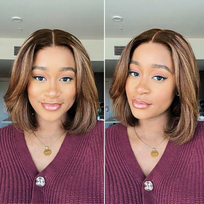 LUVME Blonde Highlight / Brown Highlight Short 180% Density Layered Bob Wig Glueless 5X5 Closure Pre-Cut Lace 100% Human Hair Wig