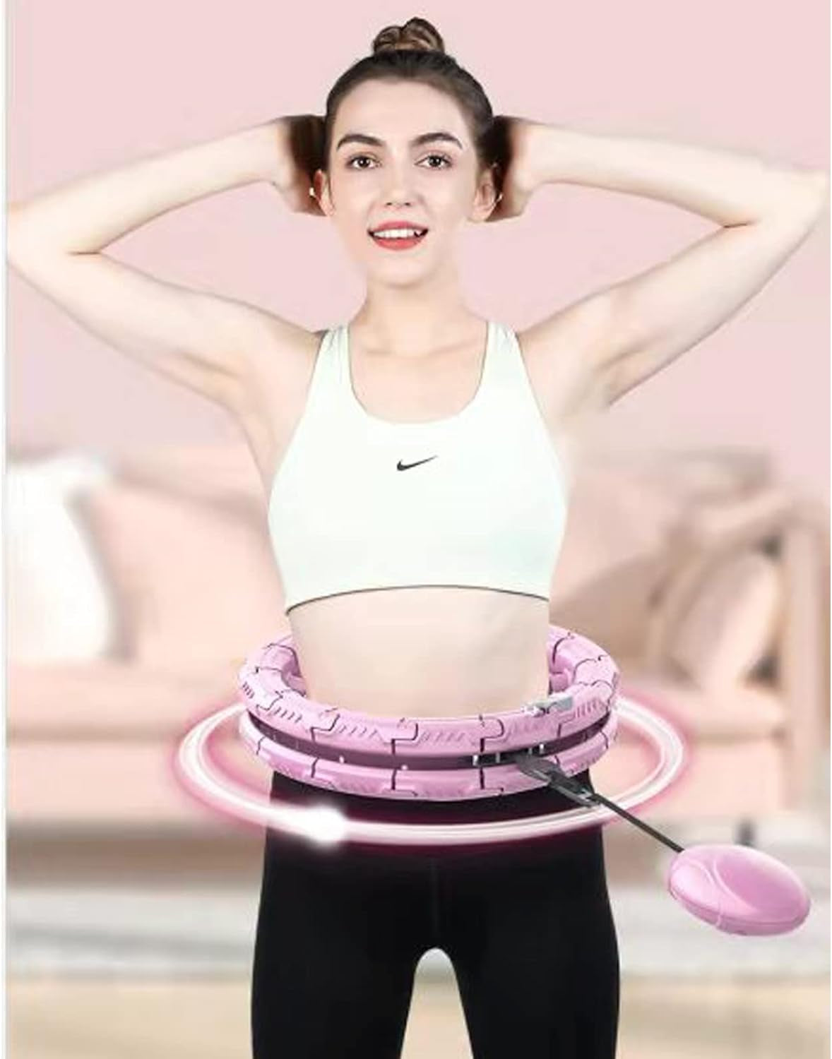 Smart Weighted Hula Exercise Hoop: 2-in-1 Abdominal Fitness and Massage Hoop with Timer, Adjustable Size, and 28 Non-Fall Knots for Adults and Kids